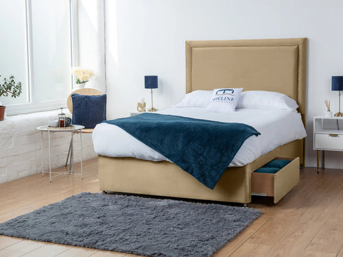 Bumper Bordered Panel Divan Bed Set with Storage Drawers, Floor Standing Headboard & Footboard