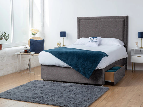 Bumper Bordered Panel Divan Bed Set with Storage Drawers, Floor Standing Headboard & Footboard
