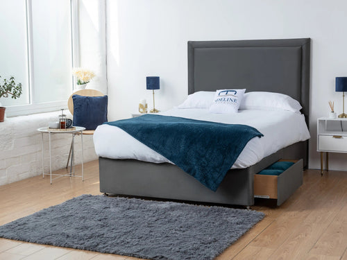 Bumper Bordered Panel Divan Bed Set with Storage Drawers, Floor Standing Headboard & Footboard