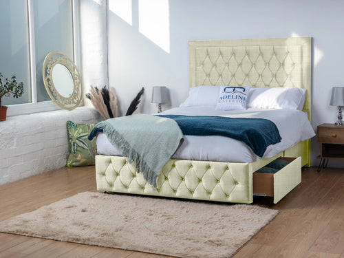 Buxton Button-Tufted Wingback Divan Bed Set with Storage Drawers, Floor Standing Headboard & Footboard