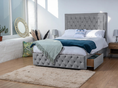 Buxton Button-Tufted Wingback Divan Bed Set with Storage Drawers, Floor Standing Headboard & Footboard