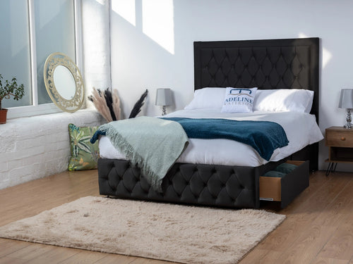 Buxton Button-Tufted Wingback Divan Bed Set with Storage Drawers, Floor Standing Headboard & Footboard