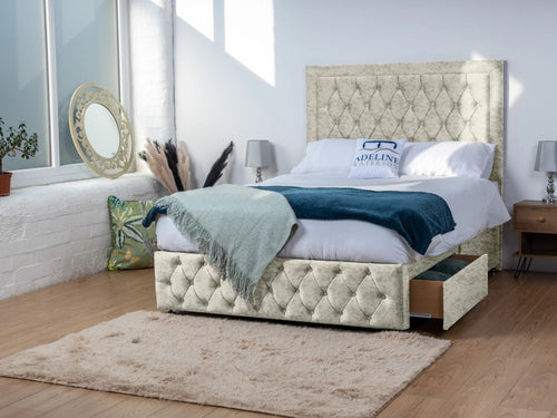 Buxton Button-Tufted Wingback Divan Bed Set with Storage Drawers, Floor Standing Headboard & Footboard