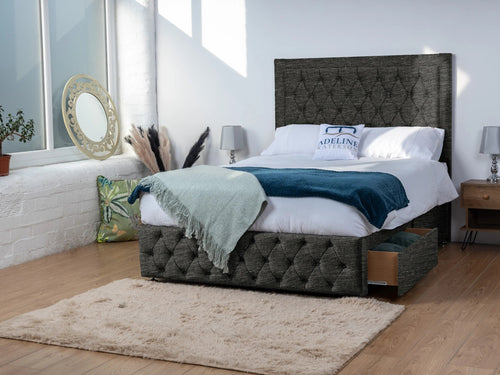 Buxton Button-Tufted Wingback Divan Bed Set with Storage Drawers, Floor Standing Headboard & Footboard