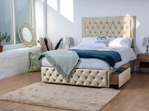 Buxton Button-Tufted Wingback Divan Bed Set with Storage Drawers, Floor Standing Headboard & Footboard