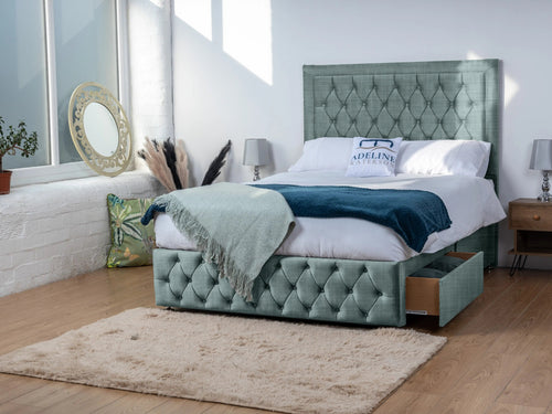 Buxton Button-Tufted Wingback Divan Bed Set with Storage Drawers, Floor Standing Headboard & Footboard