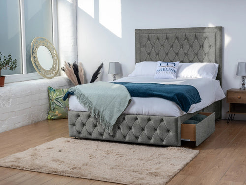 Buxton Button-Tufted Wingback Divan Bed Set with Storage Drawers, Floor Standing Headboard & Footboard