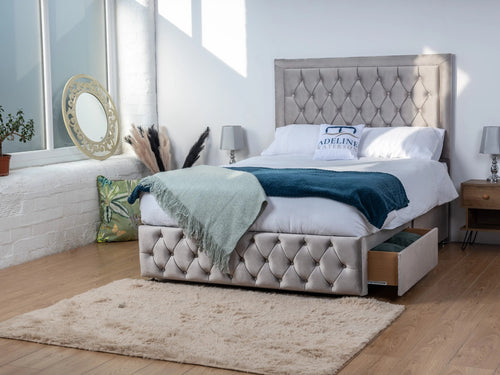 Buxton Button-Tufted Wingback Divan Bed Set with Storage Drawers, Floor Standing Headboard & Footboard