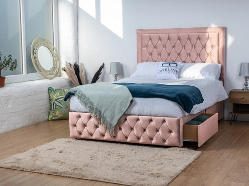 Buxton Button-Tufted Wingback Divan Bed Set with Storage Drawers, Floor Standing Headboard & Footboard