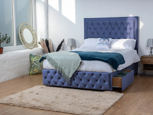 Buxton Button-Tufted Wingback Divan Bed Set with Storage Drawers, Floor Standing Headboard & Footboard