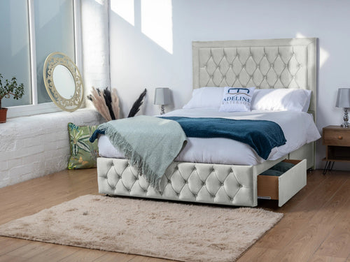 Buxton Button-Tufted Wingback Divan Bed Set with Storage Drawers, Floor Standing Headboard & Footboard