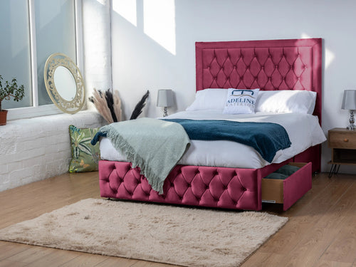 Buxton Button-Tufted Wingback Divan Bed Set with Storage Drawers, Floor Standing Headboard & Footboard