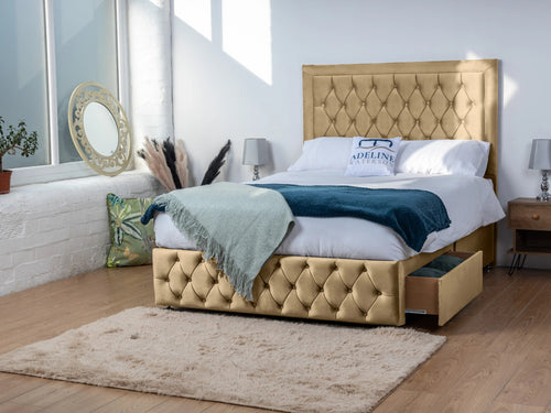 Buxton Button-Tufted Wingback Divan Bed Set with Storage Drawers, Floor Standing Headboard & Footboard