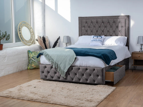 Buxton Button-Tufted Wingback Divan Bed Set with Storage Drawers, Floor Standing Headboard & Footboard
