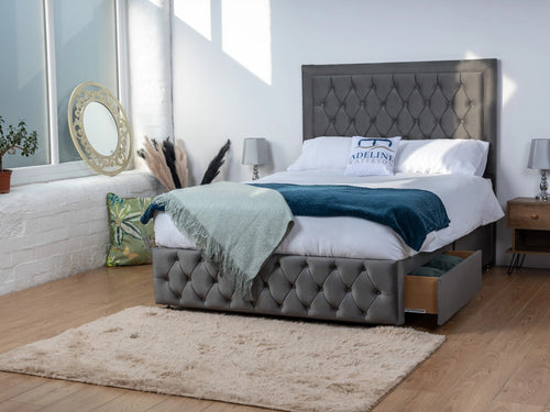 Buxton Button-Tufted Wingback Divan Bed Set with Storage Drawers, Floor Standing Headboard & Footboard