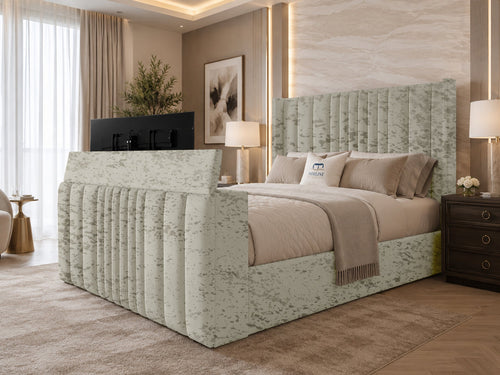 Carlton Wrap Wing Storage TV Bed Set with End Lift – 48" Floor Standing Headboard