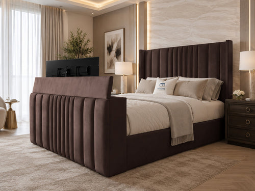 Carlton Wrap Wing Storage TV Bed Set with End Lift – 48" Floor Standing Headboard
