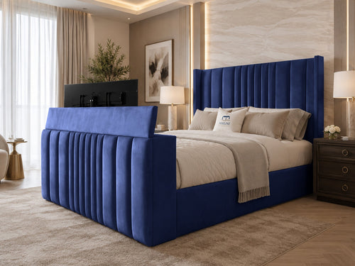 Carlton Wrap Wing Storage TV Bed Set with End Lift – 48" Floor Standing Headboard