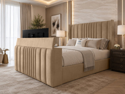 Carlton Wrap Wing Storage TV Bed Set with End Lift – 54" Floor Standing Headboard