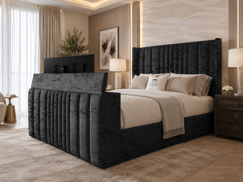 Carlton Wrap Wing Storage TV Bed Set with End Lift – 54" Floor Standing Headboard