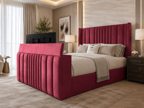 Carlton Wrap Wing Storage TV Bed Set with End Lift – 54" Floor Standing Headboard