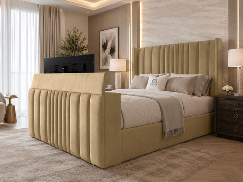 Carlton Wrap Wing Storage TV Bed Set with End Lift – 54" Floor Standing Headboard