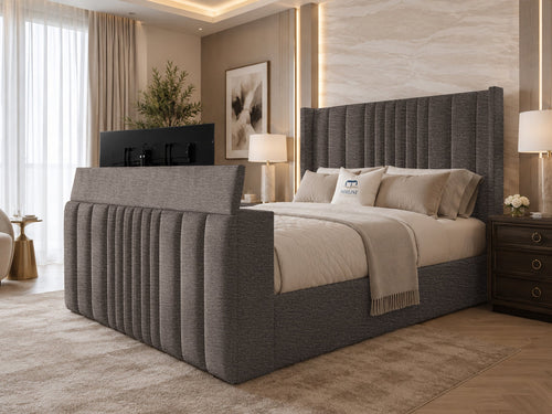 Carlton Wrap Wing Storage TV Bed Set with End Lift – 54" Floor Standing Headboard