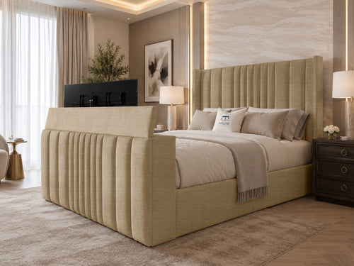 Carlton Wrap Wing Storage TV Bed Set with End Lift – 54" Floor Standing Headboard