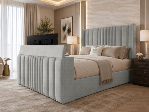 Carlton Wrap Wing Storage TV Bed Set with End Lift – 54" Floor Standing Headboard