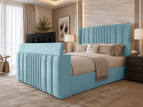 Carlton Wrap Wing Storage TV Bed Set with End Lift – 54" Floor Standing Headboard