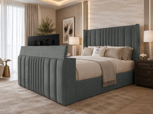 Carlton Wrap Wing Storage TV Bed Set with End Lift – 60" Floor Standing Headboard