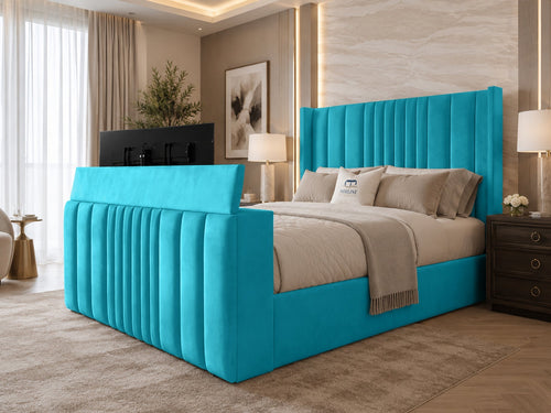 Carlton Wrap Wing Storage TV Bed Set with End Lift – 60" Floor Standing Headboard