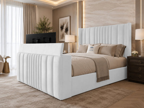 Carlton Wrap Wing Storage TV Bed Set with End Lift – 60" Floor Standing Headboard