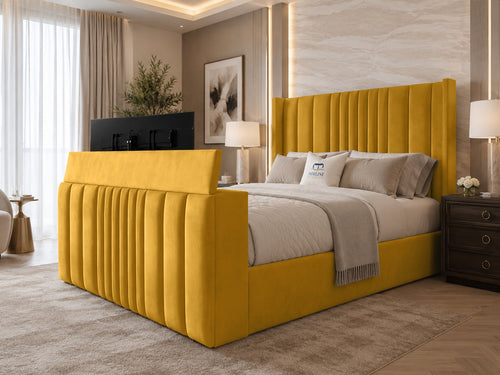 Carlton Wrap Wing Storage TV Bed Set with End Lift – 60" Floor Standing Headboard