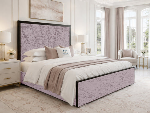 Celeste Sunburst Upholstered Bed Set with Floor Standing Headboard, Footboard & Storage Upgrade Option