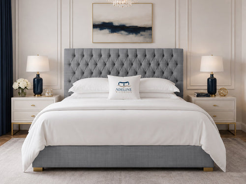 Clarence Tufted Upholstered Bed Set with Floor Standing Headboard, Footboard & Storage Upgrade Option