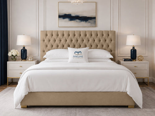 Clarence Tufted Upholstered Bed Set with Floor Standing Headboard, Footboard & Storage Upgrade Option