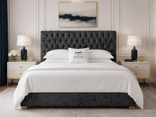 Clarence Tufted Upholstered Bed Set with Floor Standing Headboard, Footboard & Storage Upgrade Option