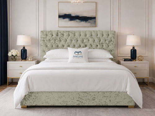 Clarence Tufted Upholstered Bed Set with Floor Standing Headboard, Footboard & Storage Upgrade Option