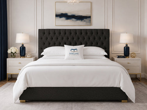 Clarence Tufted Upholstered Bed Set with Floor Standing Headboard, Footboard & Storage Upgrade Option