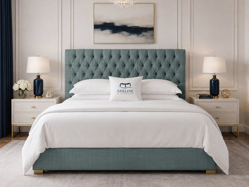 Clarence Tufted Upholstered Bed Set with Floor Standing Headboard, Footboard & Storage Upgrade Option