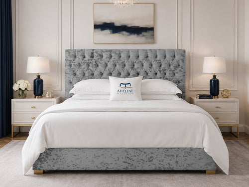 Clarence Tufted Upholstered Bed Set with Floor Standing Headboard, Footboard & Storage Upgrade Option