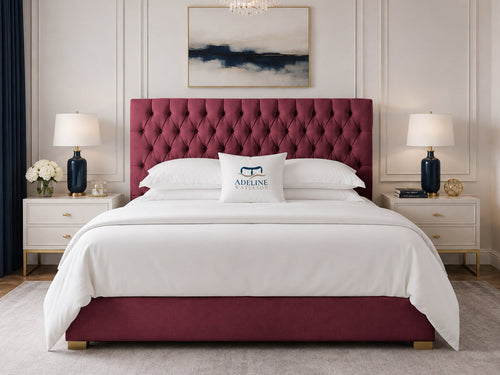 Clarence Tufted Upholstered Bed Set with Floor Standing Headboard, Footboard & Storage Upgrade Option