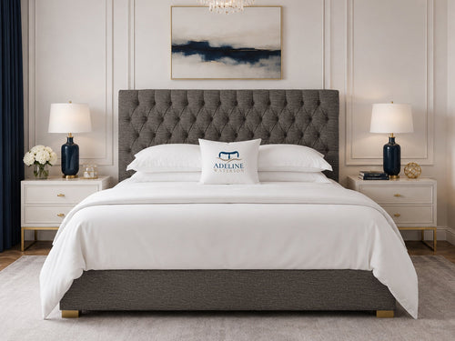 Clarence Tufted Upholstered Bed Set with Floor Standing Headboard, Footboard & Storage Upgrade Option