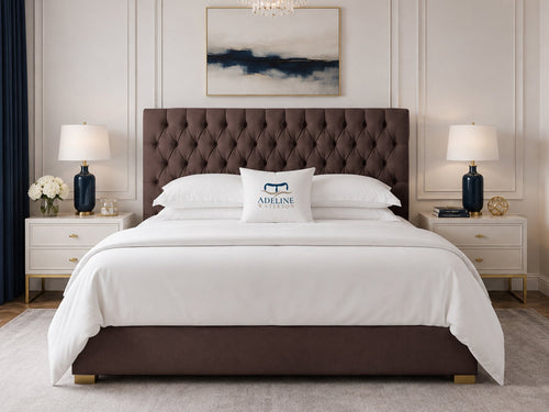 Clarence Tufted Upholstered Bed Set with Floor Standing Headboard, Footboard & Storage Upgrade Option