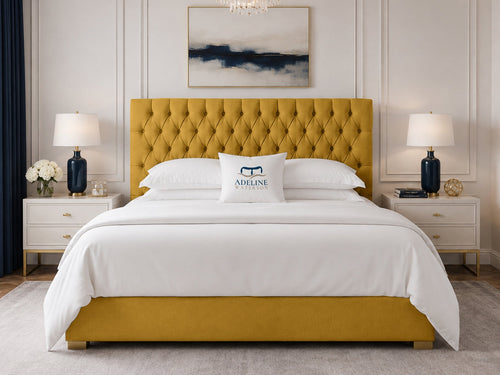 Clarence Tufted Upholstered Bed Set with Floor Standing Headboard, Footboard & Storage Upgrade Option