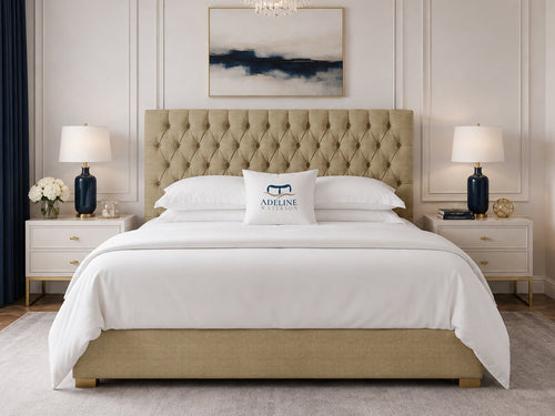 Clarence Tufted Upholstered Bed Set with Floor Standing Headboard, Footboard & Storage Upgrade Option