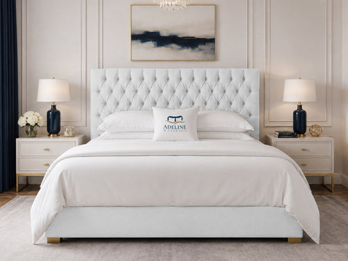 Clarence Tufted Upholstered Bed Set with Floor Standing Headboard, Footboard & Storage Upgrade Option