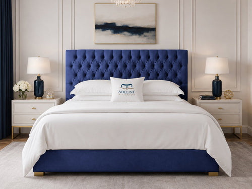 Clarence Tufted Upholstered Bed Set with Floor Standing Headboard, Footboard & Storage Upgrade Option
