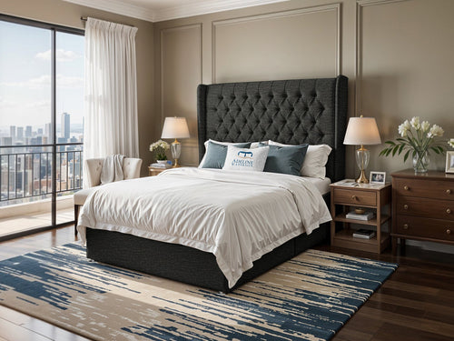 Curved Elisabeth Button-Tufted Wingback Divan Bed Set with Storage Drawers, Floor Standing Headboard & Footboard
